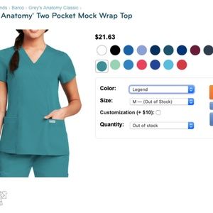 NEW Grey's Anatomy by Barco 2 Pocket Crossover Mock Wrap Scrub Top - Size Medium